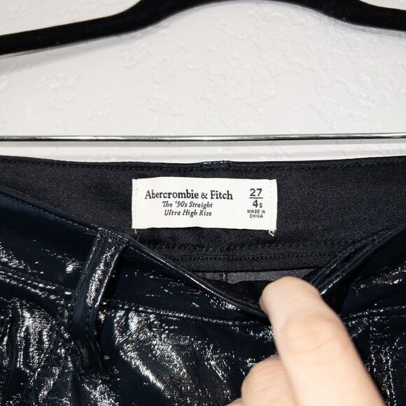 NWT Abercrombie & Fitch Black Straight High‎ Rise Patent Leather Pants Size 27 - Picture 6 of 9